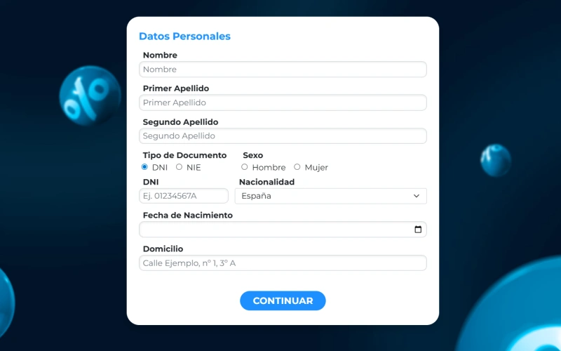 Formulario de registro Paston casino