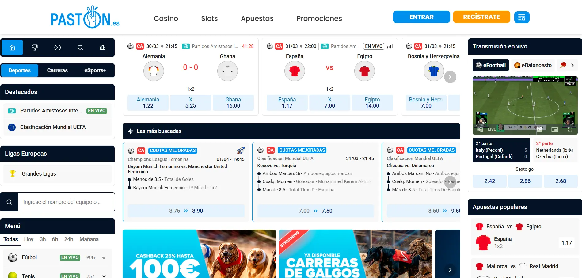 Paston apuestas online casino seccion deportiva
